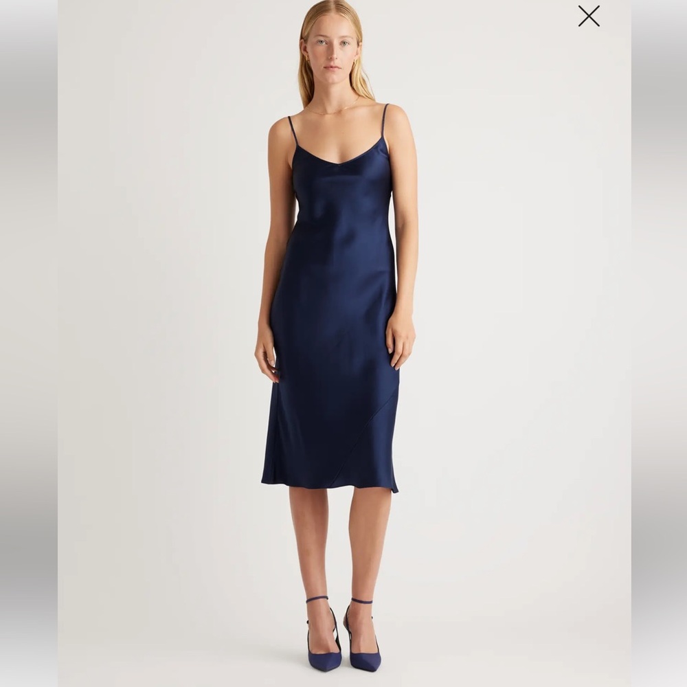 Quince Navy Silk Midi Dress